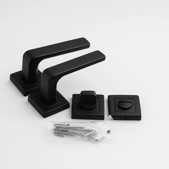 Banyo WC Kapı Kolu Seti Siyah Modern İçten Kilitlemeli Sessiz Mekanizma Uyumlu Şık Kulp Takımı ürün görseli