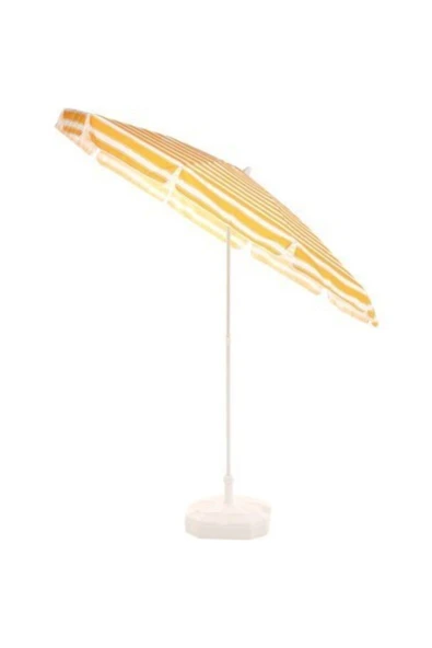 Plaj Balkon Bahçe Şemsiyesi 200 Cm 10 Telli, Sarı Beyaz ve Bidon Hediyeli ürün görseli