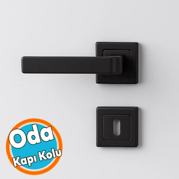 Oda Kapı Kolu Seti Kare Rozetli Sessiz Mekanizma Uyumlu Şık İç Kulp Takımı Mat Siyah Modern ürün görseli