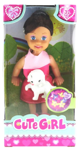 Cute Girl Köpek Figürlü Kumral Mini Bebek - Resim 5