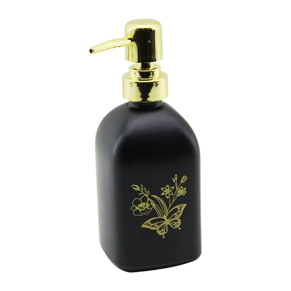 CAM KARE - SİYAH ŞİŞE--SARI KELEBEK-ÇiÇEK DESEN SIVI SABUNLUK 400ML GOLD PLASTİK POMPA (5365) ürün görseli