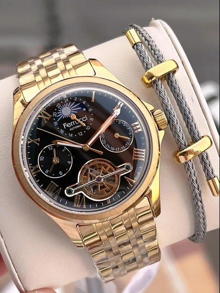 Ferrucci Otomatik Ve Kurmalı Güneş Ve Mehtap Kadranlı Çelik Kordonlu Erkek Kol Saati BFC.03606.3 ürün görseli