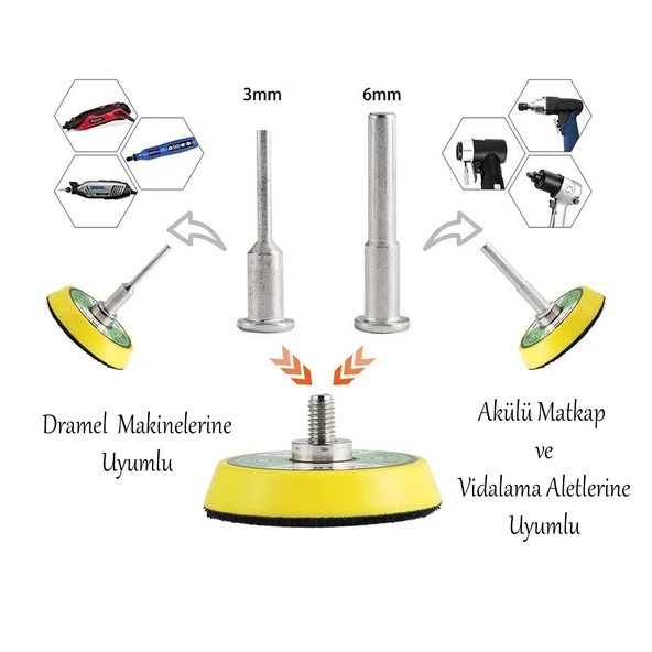 Pimli Mini 53'lü Cırt Zımpara Seti 50 mm Taban Matkap Uyumlu 80 120 320 600 800 Kum Karışık Grit - Resim 4