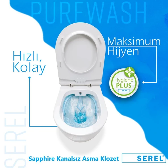 Serel Sapphire Kanalsız Asma Klozet (SP26) + Blaze Slim Yavaş Kapanan Kapak 2'li Set - Resim 3