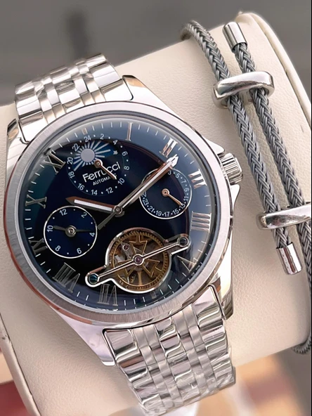 Ferrucci Otomatik Ve Kurmalı Güneş Ve Mehtap Kadranlı Çelik Kordonlu Erkek Kol Saati BFC.03606.1 ürün görseli