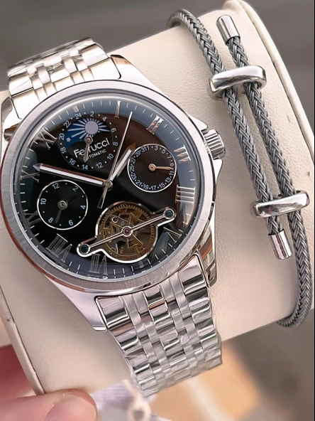 Ferrucci Otomatik Ve Kurmalı Güneş Ve Mehtap Kadranlı Çelik Kordonlu Erkek Kol Saati BFC.03606.5 ürün görseli