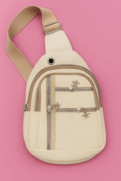Bej Kanvas Mini Göğüs ve Sırt Çantası - Resim 2