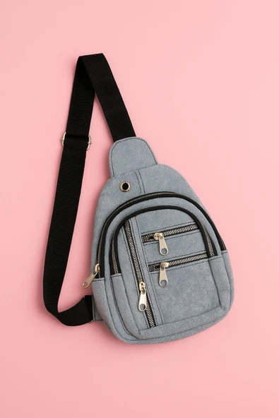 Mavi Kanvas Mini Göğüs ve Sırt Çantası - Resim 2
