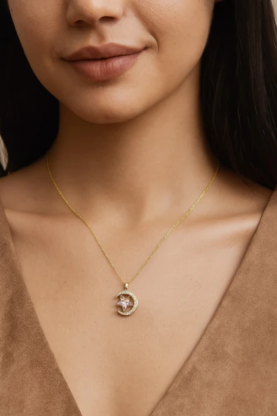 Ay ve Yıldız Kadın Çelik Kolye ürün görseli 1