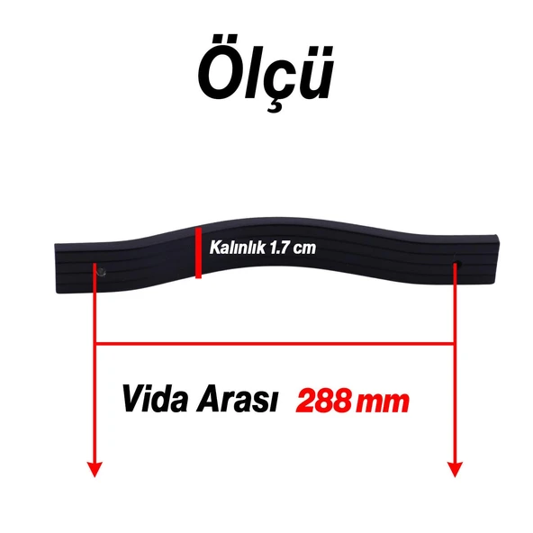 Metal Kulp Çekmece Kolu Kapak Kulpları Mobilya Kulpu Modern Mutfak Dolabı Düz Siyah 288 mm - Resim 3