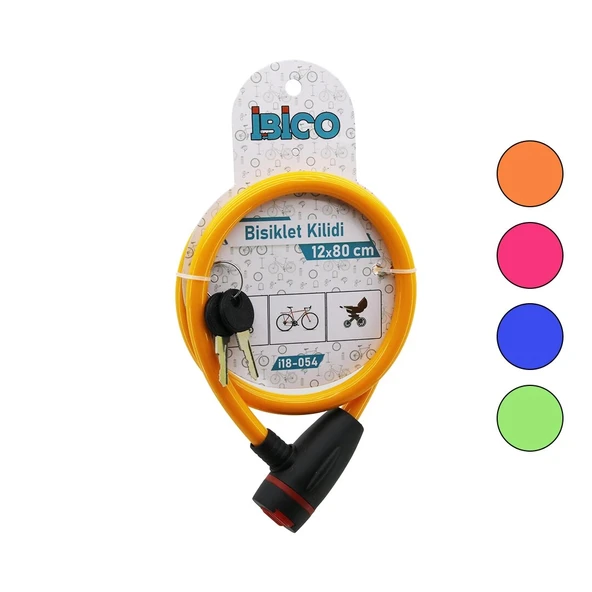 ANAHTARLI AÇ-KAPA KİLİT KAPAKLI PLASTİK KAFA BİSİKLET KİLİT ÇELİK TEL RENKLİ KILIF 12MMX80CM (5365) ürün görseli