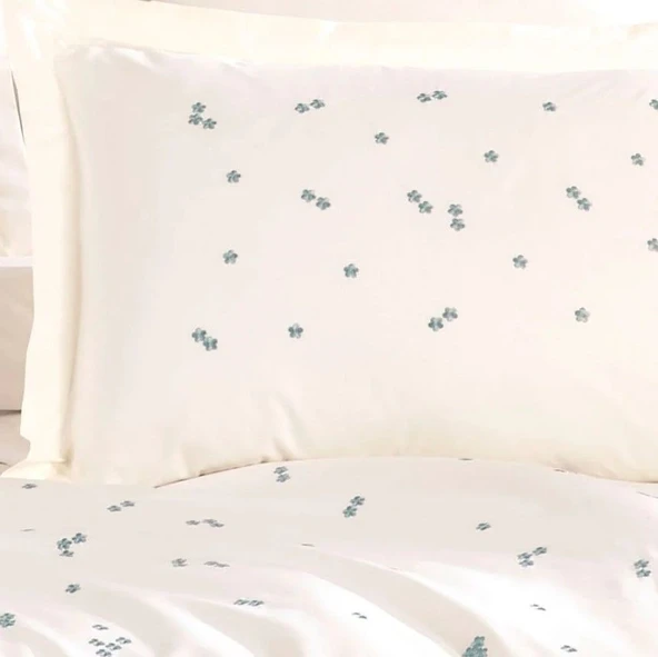 Hobby Çift Kişilik Poplin Premium Nakışlı Nevresim Spring Krem - Resim 3