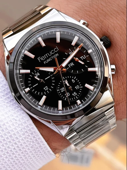 Ferrucci 2 Yıl Garantili Çelik Kordon İç Kadran Özellikleri Aktif 3 Atm Erkek Kol Saati EF.03517.5 - Resim 2