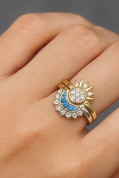 Ay Yıldızlı Kadın Çelik Yüzük ürün görseli 1