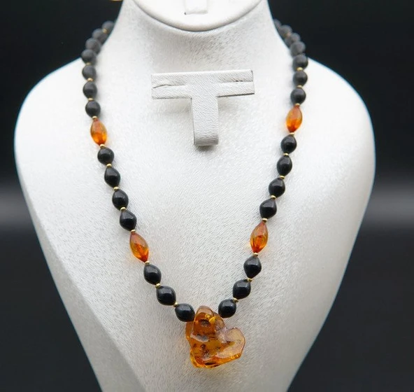 Oltu Taşı ve Kehribar Kadın Kolye sk000140 ürün görseli 1