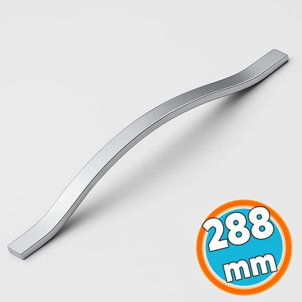 Mobilya Çekmece Dolap Kapak Kulpu Modern Mutfak Kulpları Düz Krom Gümüş Kulp 288 mm Metal ürün görseli