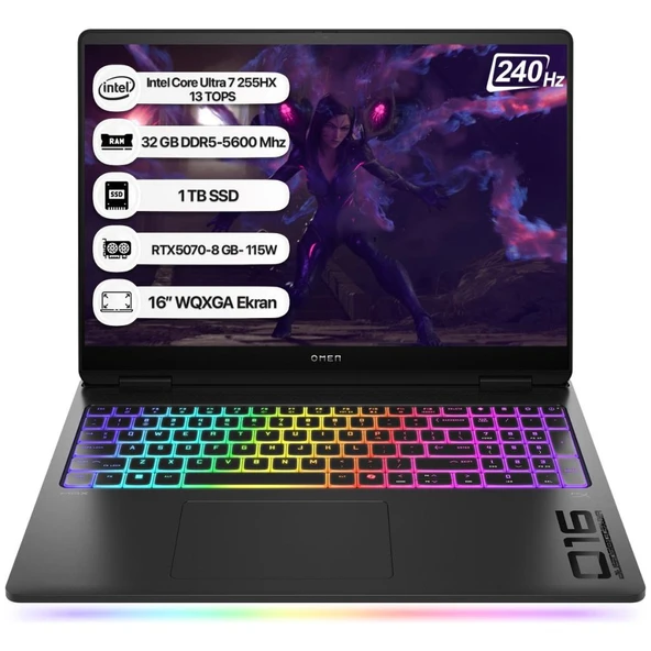 HP Omen Max 16-AH0021NT B92QXEA Ultra 7 255HX 32 GB 1 TB SSD RTX5070 16" WQXGA Gaming Laptop - OUTLET ürün görseli 1