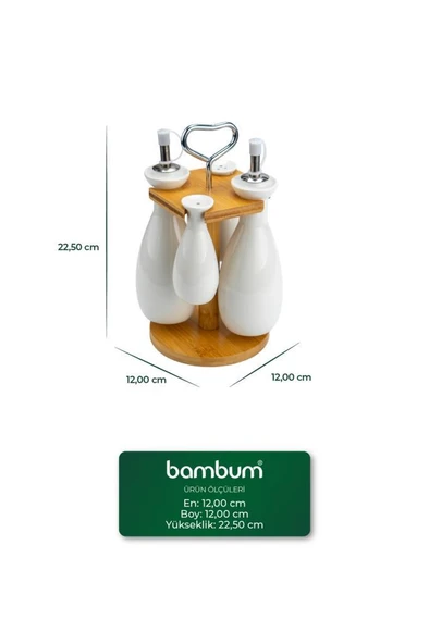Bambum Tiago - Bambu Standlı Yağlık Sirkelik Tuzluk Ve Biberlik - Resim 8