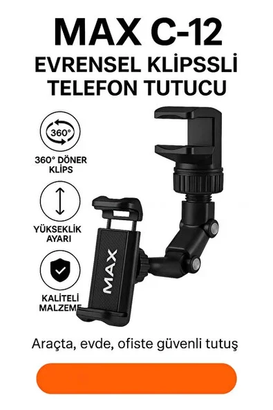onlineaksesuar Max Holder C12 Araç Dikiz Aynası Çok Amaçlı Telefon Tutucu 360 Derece Dönebilir ürün görseli