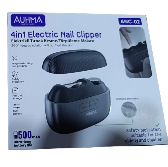 AUHMA ANC-02 4'ü 1 Arada Elektrikli Tırnak Kesme ve Törpüleme Makinesi 500mAh Şarjlı, USB-C, 2 Hız Kademeli, Güvenli - Resim 5