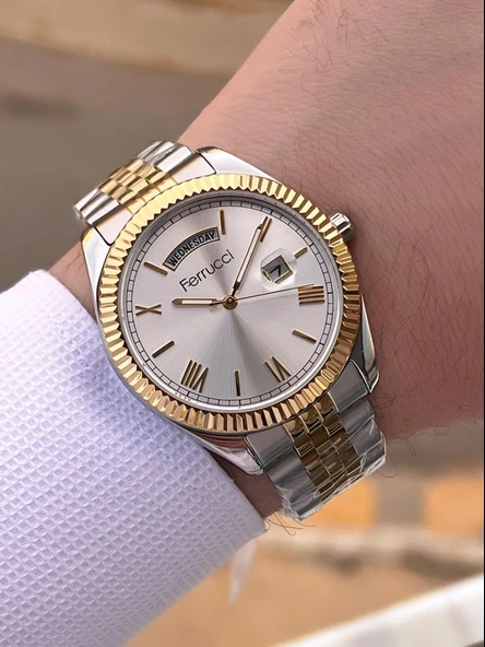 Ferrucci Nişan Ve Takım Elbiselere Özel Takvimli Kadran 2 Yıl Garantili Spor Erkek Kol Saati J3623.4 - Resim 3