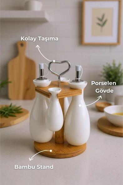 Bambum Tiago - Bambu Standlı Yağlık Sirkelik Tuzluk Ve Biberlik - Resim 2