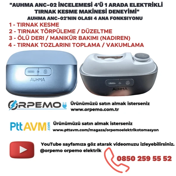 AUHMA ANC-02 4'ü 1 Arada Elektrikli Tırnak Kesme ve Törpüleme Makinesi 500mAh Şarjlı, USB-C, 2 Hız Kademeli, Güvenli - Resim 6