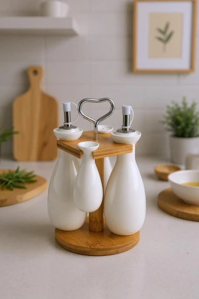 Bambum Tiago - Bambu Standlı Yağlık Sirkelik Tuzluk Ve Biberlik ürün görseli