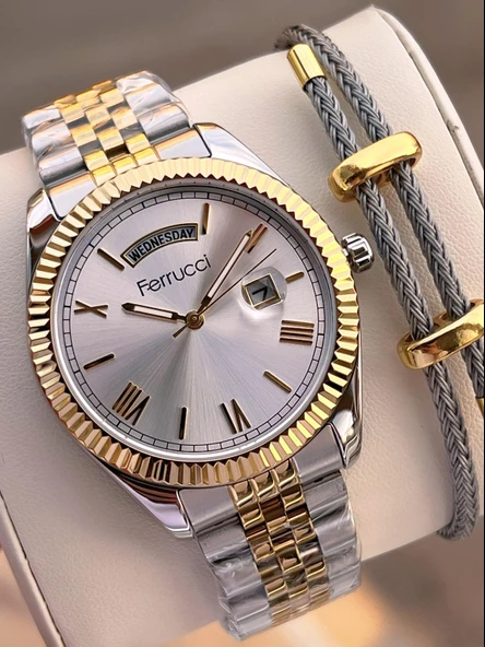 Ferrucci Nişan Ve Takım Elbiselere Özel Takvimli Kadran 2 Yıl Garantili Spor Erkek Kol Saati J3623.4 ürün görseli