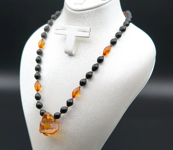 Oltu Taşı ve Kehribar Kadın Kolye sk000140 - Resim 2