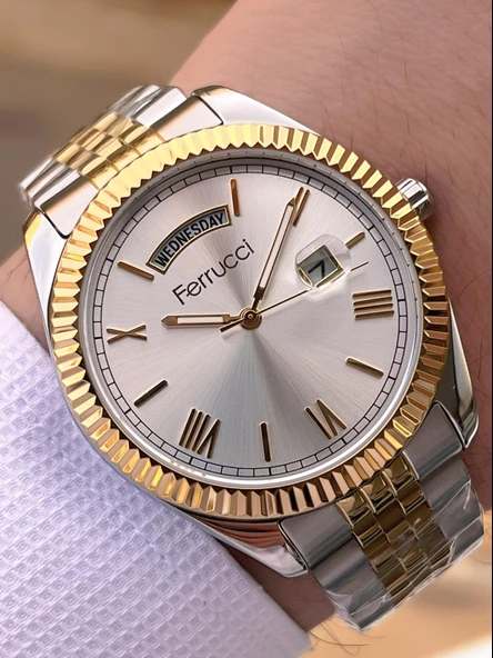 Ferrucci Nişan Ve Takım Elbiselere Özel Takvimli Kadran 2 Yıl Garantili Spor Erkek Kol Saati J3623.4 - Resim 2