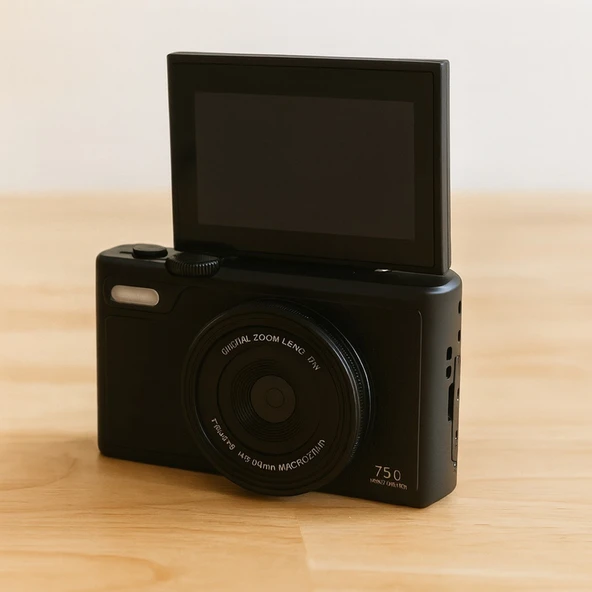 5K UHD 75 MP Dijital Kamera 18X Zoom Retro Tasarım Vlog & Seyahat Fotoğrafçılığı (Siyah) - Resim 2