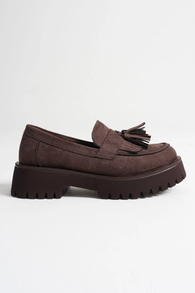 Anim Kadın Günlük Acı Kahve Süet Loafer Ayakkabı - Resim 3