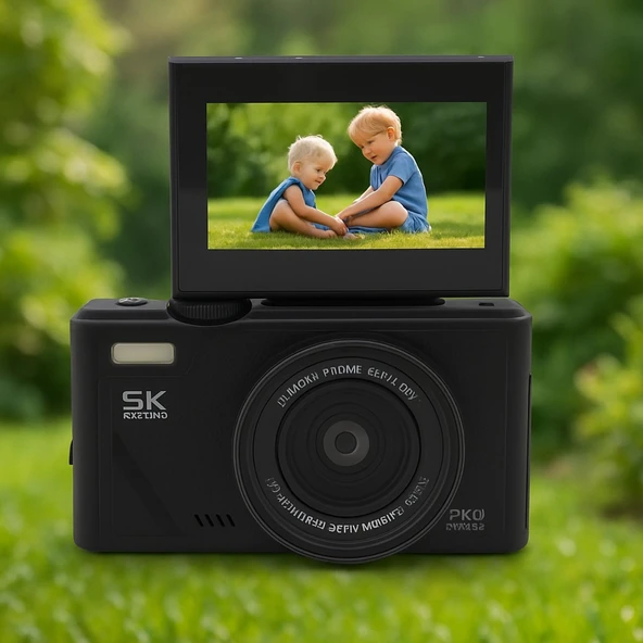 5K UHD 75 MP Dijital Kamera 18X Zoom Retro Tasarım Vlog & Seyahat Fotoğrafçılığı (Siyah) - Resim 4