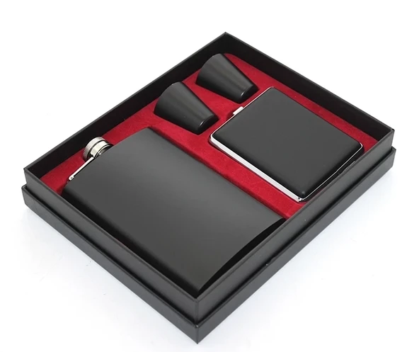 Paslanmaz Çelik 2 Shot Bardak Ve  Tabakalı Matara Seti Alk2670 ürün görseli