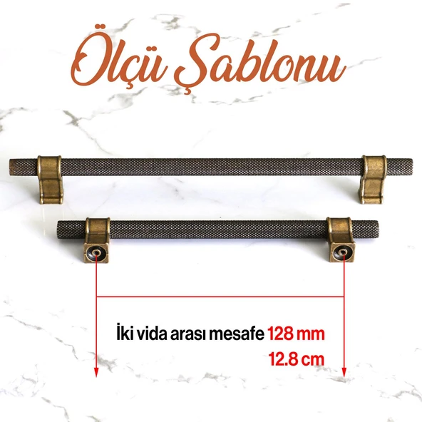 Antik Sarı Metal 128 mm Tırtıklı Desen Mobilya Mutfak Dolap Kulpu Kulbu Eskitme Kulpları - Resim 2