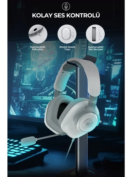 Havit Gamenote H2230D Beyaz Kablolu Kulak Üstü Oyuncu Kulaklığı - Resim 3