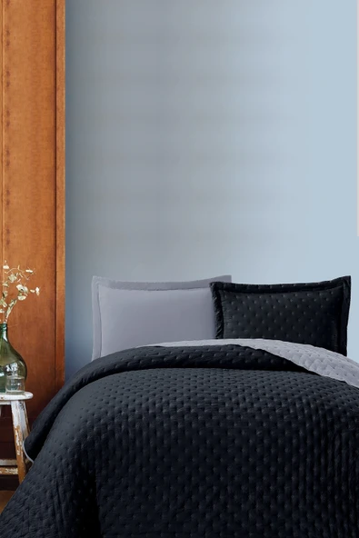 Varol Kapitoneli Çift Taraflı Yatak Örtüsü – 240x260 cm Siyah - Resim 3