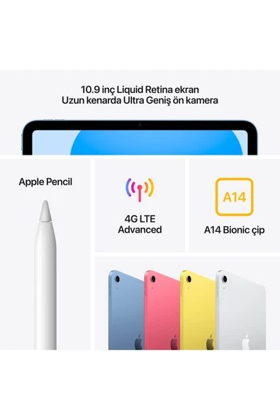 iPad 10. Nesil 10.9" Wi-Fi+Cellular 64GB - Gümüş MQ6J3TU/A - Resim 5