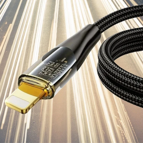 Led Işık Uçlu Sağlam İp Kablolu USB to Lightning Hızlı Şarj Kablosu (5365) - Resim 4