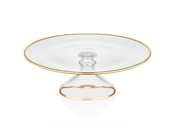 DECORİUM Cam Ayaklı 28 cm Servis Tabağı Dalia Altın M06461-AB ürün görseli