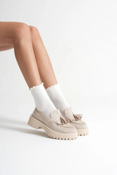 Anim Kadın Günlük Bej Süet Loafer Ayakkabı ürün görseli 1