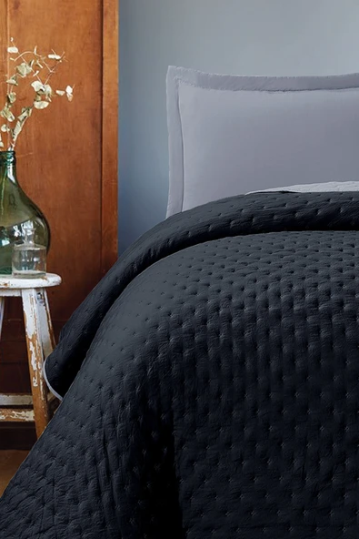 Varol Kapitoneli Çift Taraflı Yatak Örtüsü – 240x260 cm Siyah ürün görseli