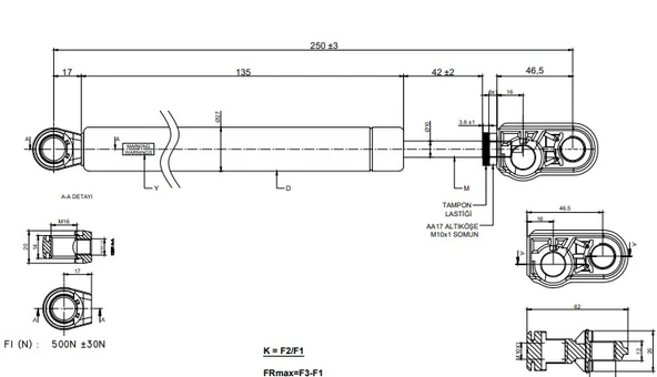 Tourismo Travego Koltuk Amortisörü – Setra S4 S5 Yeni Model Koltuk Pistonu A6069800264 | Taka Amortisör - Resim 2