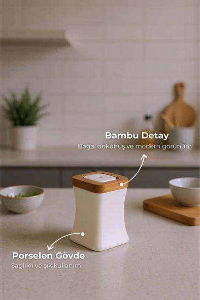 Bambum Shaggy - Bambu Standlı Yağlık Sirkelik Tuzluk Ve Biberlik - Resim 4