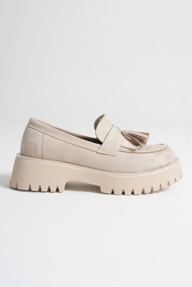 Anim Kadın Günlük Bej Süet Loafer Ayakkabı - Resim 3