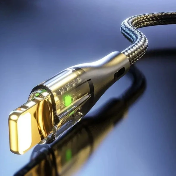 Led Işık Uçlu Sağlam İp Kablolu USB to Lightning Hızlı Şarj Kablosu (5365) - Resim 2