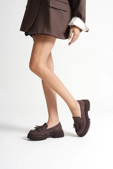 Anim Kadın Günlük Acı Kahve Süet Loafer Ayakkabı ürün görseli 1