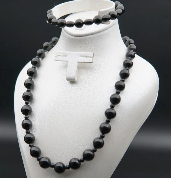 Oltu Taşı ve Akik Taşı Kadın Kolye sk000142 - Resim 3