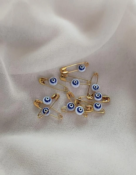 Nazar Boncuklu Sedef  Maşallahlık İğneli 10 Adet 0.6 mm Çeyiz Bohçası İğnesi - Resim 4